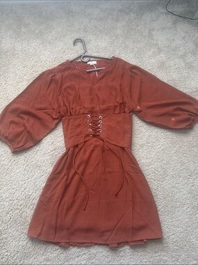 entro Rust Lace-Up Waist Mini Dress